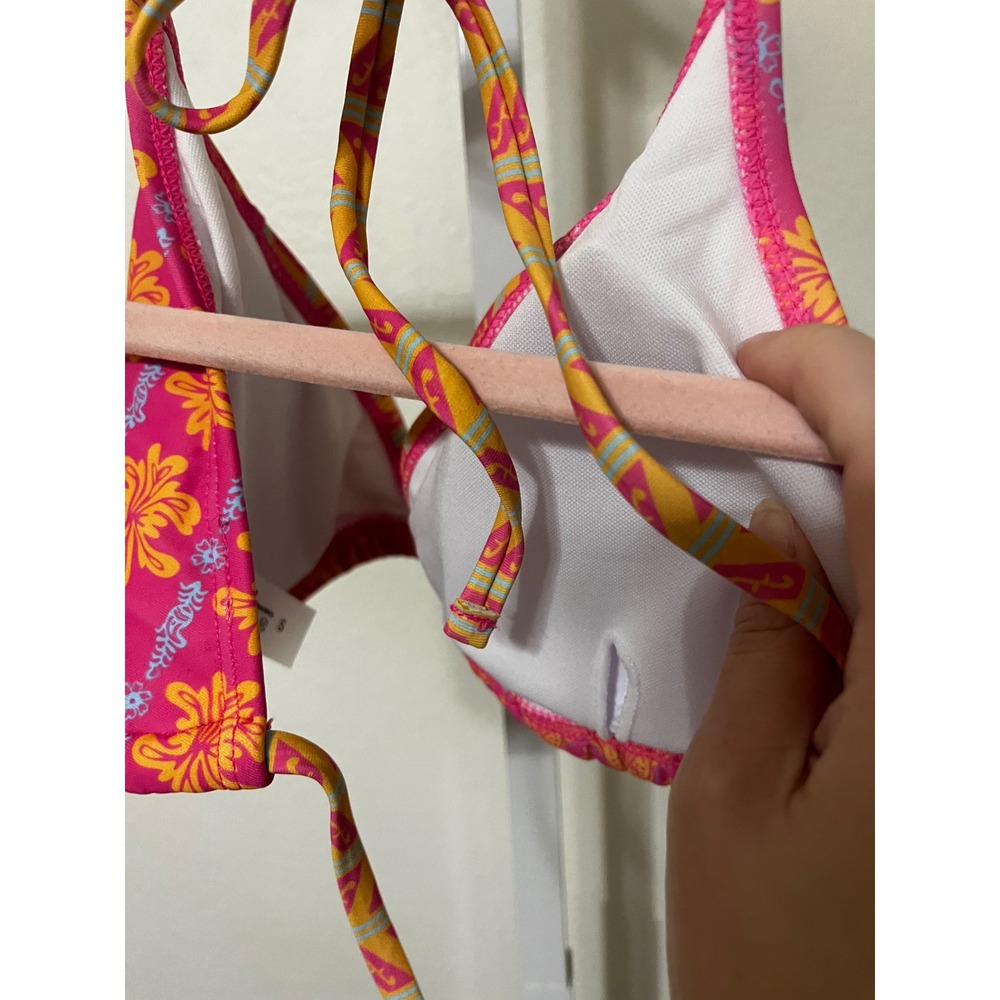 NEW Halter Bikini Set Triangle Top String Piece Boho Aztec Pink Cheeky Small - Picture 10 of 11